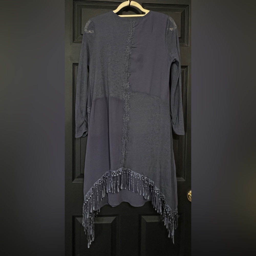 Pretty Angel Navy Patchwork Fringe Dress with Floral Applique - Picture 6 of 9